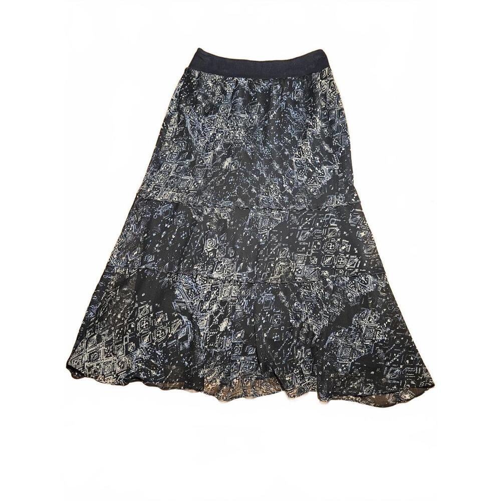Nic + Zoe Flowy Black Patterned Maxi Skirt - Size M